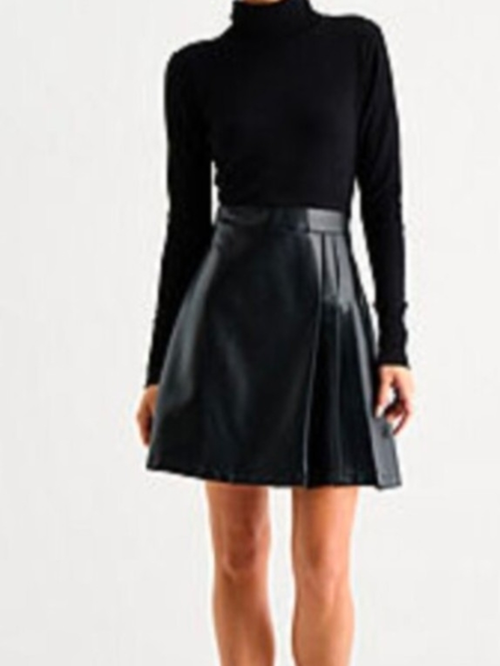 Faux Leather Turtleneck Midi Dress Pleated Skirt Knit XL DISCONTINUED